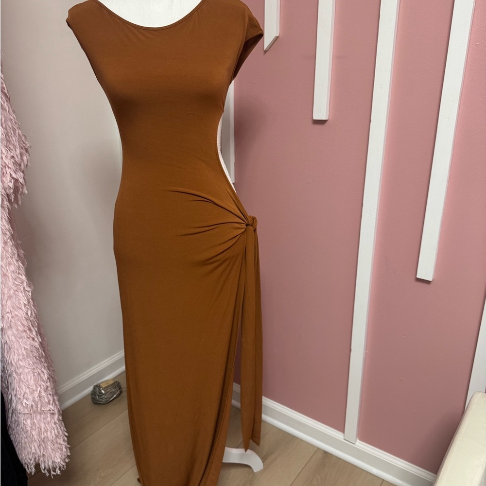 Fashion Nova Asymmetrical Brown Dress